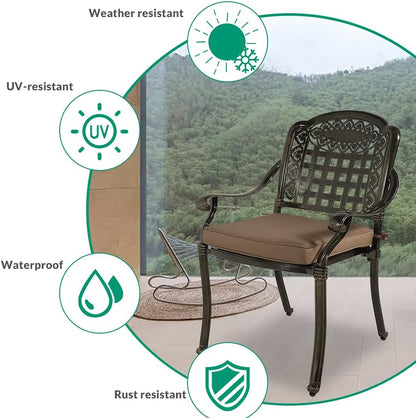 VIVIJASON 3-Piece Outdoor Patio Bistro Set, All-Weather Cast Aluminum Furniture Dining Sets Include 2 Cushioned Chairs and 31" Round Table w/Umbrella Hole for Balcony, Lawn, Garden, Backyard