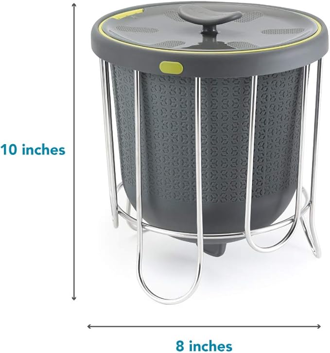 Polder Kitchen Composter-Flexible Silicone Bucket inverts for Emptying and Cleaning - no Need to Touch Contents- Adjustable lid for Ventilation & Airflow Control, Gray/Green