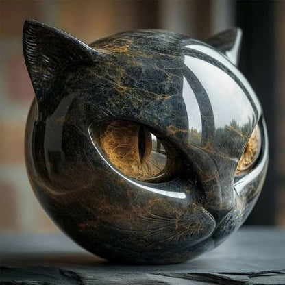 Luxury Black Cat Stone Sculpture, Elegant Home Décor & Gift-Ready Art Piece, Hand-Carved Crystals and Healing Stones Carved, Cute Decoration Gemstones Gifts for Cat Lovers Women Men (D)