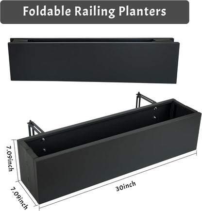 2 Pack Metal Railing Planter Box, 30 Inch Balcony Planters with Adjustable Brackets, Large Hanging Planters for Outdoor Fence Deck