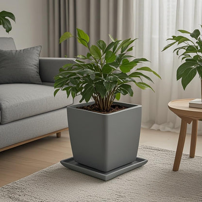 Square Plant Saucer 14 Inch 1 Pack，Plant Trays for Pots, Gray Ceramic Plant Saucers for Indoors Outdoors, Plant Drip Tray 4 6 8 10 12 14 Inch