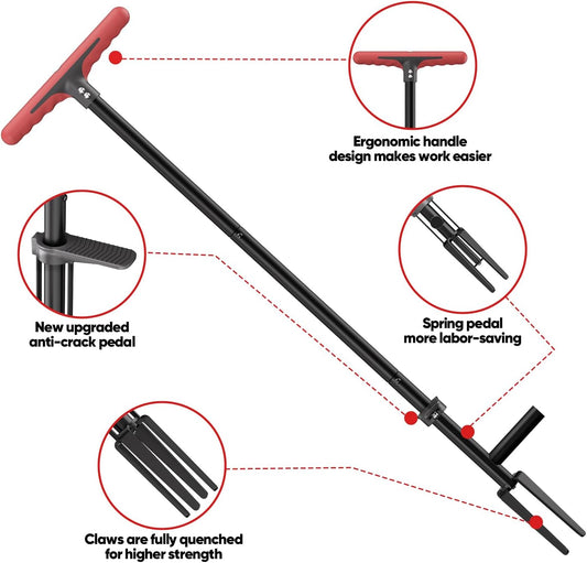 FLORA GUARD Weed Pulling Tool Stand-Up Weeder Tool with Long Handle Lawn, Yard, Garden, Dandelion Picker, Weed Remover (red)