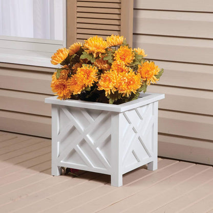 Miles Kimball Set of 2 Chippendale Planter Boxes, White – Outdoor Flower Holder for Garden, Patio and Lawn – 14 ¾” sq. x 13 ¼ H Overall