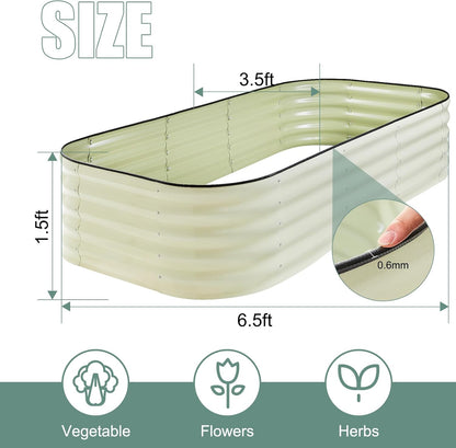 2Pcs 17" Tall Raised Galvanized Steel Garden Bed 8×2 ft Modular Planter for Gardening, Vegetables, Flowers Tall Oval Galvanized Metal 9-in-1 Raised Garden Beds Outdoor (Ivory White)