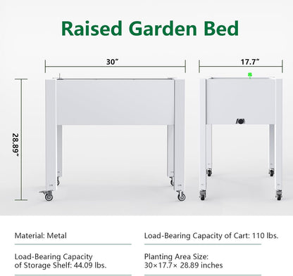 Horticulture Raised Garden Bed with Legs, Divisible Raised Resin Planter Box for Backyard, Patio, Balcony, with 4 Legs, 4 Swivel Lockable Wheels(Ashen,30.04 * 17.72 * 28.9)
