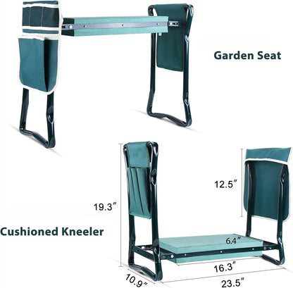 Ohuhu Garden Kneeler and Seat, Heavy Duty Garden Stool with EVA Foam Kneeling Pad, Foldable Gardening Bench with 2 Tool Pouches, 2-in-1 Portable Gardening Supplies, Idea Gifts for Women Men Seniors