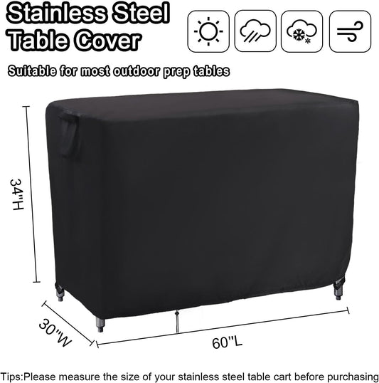 Kingling Outdoor Prep Table Covers, Waterproof Stainless Steel Table Cover Metal Table Cover Protection for Patio Kitchen Prep/Work Tables - 60''L x 30''W x 34''H