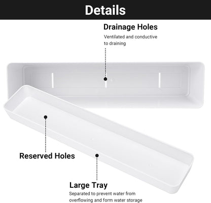 GREANER 12x3.8 Inch Herb Planters, 6 Pack White Rectangle Window Boxes with Tray, Indoor Succulent Cactus Mint Plastic Pot with Saucer for Windowsill, Balcony, Office, Outdoor Garden