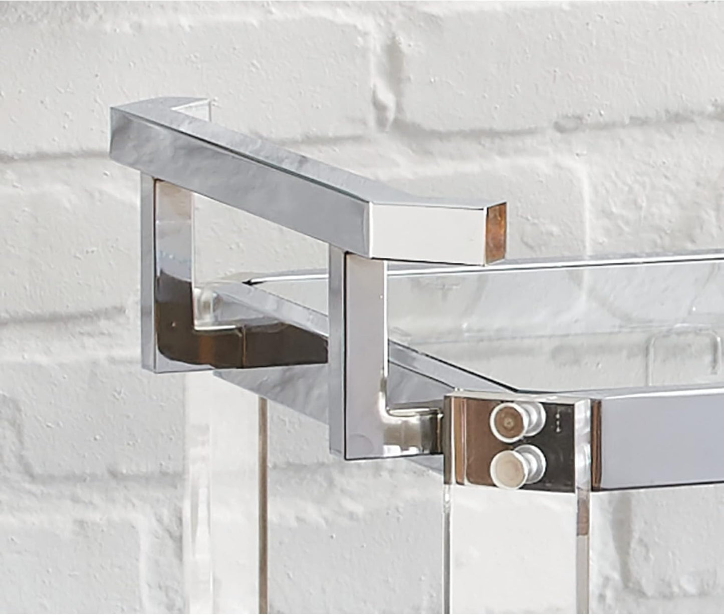 Steve Silver Furniture Aerin Kitchen Server Cart, Silver bar Cart, Tempered Glass, Two Display Shelves, 4 Casters, 3 Ring Wire Wine Bottle Holder, Dining Room, Bar, 28" L x 17" W x 35" H, Silver
