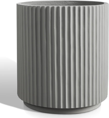 Round Concrete Planter Outdoor Indoor, Large Cement Plant Pots for Flowers (Vertical Gray, 16 inch)