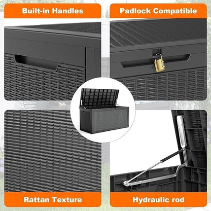 100 Gallon Outdoor Storage Box – Waterproof Deck Box for Garden, Patio & Backyard,Black