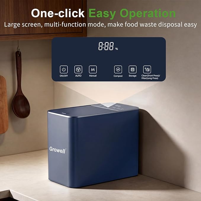 Electric Composter for Kitchen, 3.2L Countertop Compost Bin with Strong Brushless Motor(2X Longer Lifespan), Quiet & Odorless, Indoor Food Waste Composter with LED Display, Auto-Cleaning, EC04
