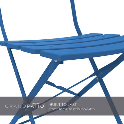 Grand Patio Premium Frame Patio Bistro Set, Folding Outdoor Patio Furniture Sets, 3 Piece Patio Set of Folding Patio Table and Chairs, Peacock Blue