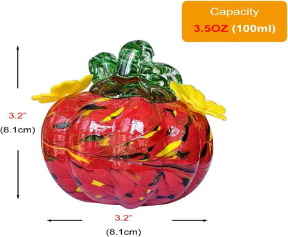 Small Glass Hummingbird Feeders for Outdoors Hanging - 2PC X Red Hand Blown Glass Pumpkin Nectar Feeding, 2 Flowers Feeding Ports, Decor for Garden/Backyard Outside