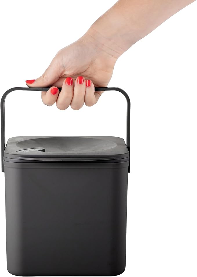 Minky Homecare Kitchen Compost Bin – Countertop Food Waste Caddy with Easy Wipe Clean Interior – Made in The UK - 3.5L (0.9 gal.) ECO Black