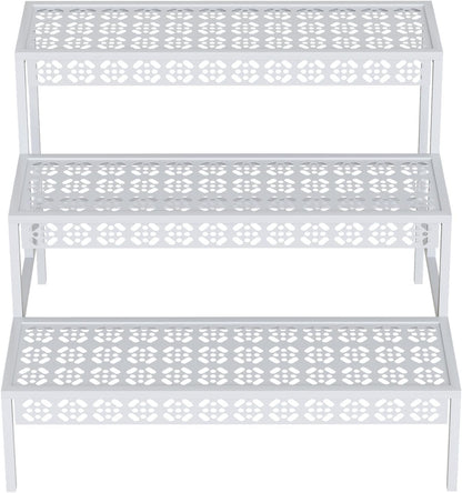 Garden 4 you 3 Tiers Metal Plant Stand,Rectangular Ladder Flower Pots Outdoor Plant Rack, Indoor Plant Display Rack, Heavy Duty Utility Storage Organizer for Home Garden Patio Balcony, Stair Style(White)