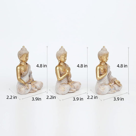 Buddha Statue for Home Decor Gold 4.3'' Set of 3-Small Buddha Statues for Zen Decor-Table Desk Spiritual Decor-Buddha Decor for Living Room-Indoor Buddha Gift for Relaxation, Meditation or Shrine