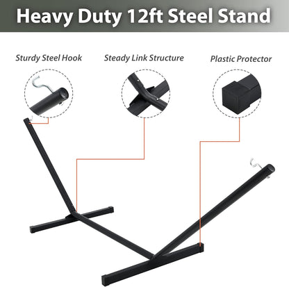 Two Person Hammock with Stand Heavy Duty, Outdoor Patio Hammock with Portable Steel Stand, Large Double Hammocks,480lbs Capacity.(Middle Grey)