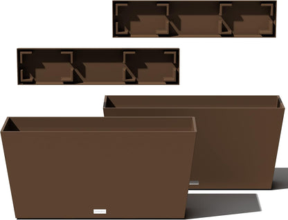 Veradek Midori Long Trough Planter (Espresso, 31 inch - 2 Pack with 2 Saucer Trays)