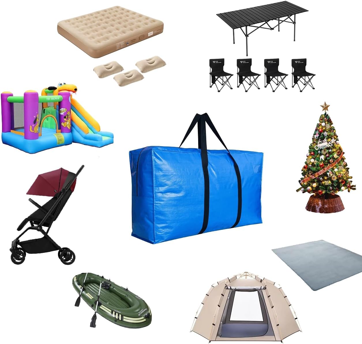 Extra Large Storage Bags, Jumbo Moving Tent Storage Bags, Waterproof Foldable Big Turquoise XL Duffle Bag for Travel, 38x23x11inch - 2PACK