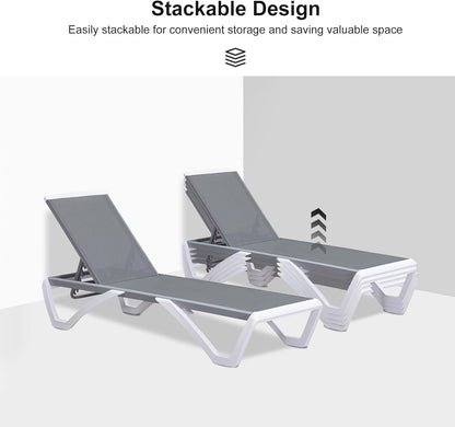 PURPLE LEAF Patio Chaise Lounge Chair Outside Aluminum Plastic Stackable Tanning Chairs for Pool Sunbathing Beach Deck Outdoor Lounger, Light Grey