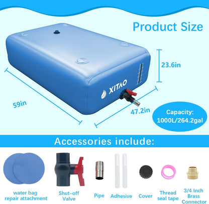 XITAO 264Gal Large Capacity Water Storage Bladder Containers w/Water Level Indicator Portable Foldable Emergency Water Tank Bag for RVs, Drought Resistance, Fire Prevention, Agricultural Irrigation