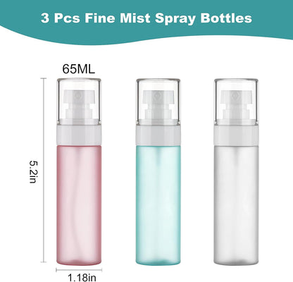 Travel Spray Bottles TSA Approved 3 Pack (2.2oz/65ml), Leak Proof Fine Mist Refillable Empty Plastic Spray Bottles for Perfume, Essential Oils, Toners, Hair & Face Mist (65 ml)