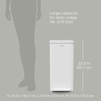 Kitchen Compost Bin, White Stainless-Steel Large, 3.6 Gallon, Indoor Odorless Composting, Hands-Free, Washable Parts, Includes 8 Tear-Off Compostable Bags and 4 Carbon Filters