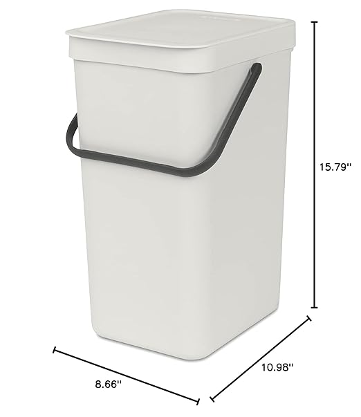 Brabantia Sort & Go Kitchen Recycling Bin | S / 4.2 Gal / 16L | Light Gray | Removable Stay-Open Lid, Carry Handle | Trash Can for Bottles, Cans, Paper, Glass | Wall-Mounting Bracket Included