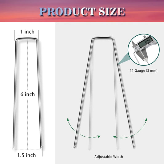Gtongoko 50 Pack Galvanized Landscape Staples, Garden Stakes, Tent Stakes, Plant Cover Stakes 6 Inch for Landscaping Securing Weed Barrier Fabric, Irrigation Tubing, Holding Fence