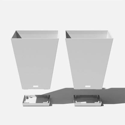 Veradek Nobleton Indoor/Outdoor Wide Square Planter (White, 22 inch - 2 Pack with 2 Saucer Trays)