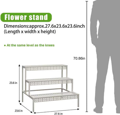 aboxoo 3 Tiers Metal Plant Stand,Rectangular Ladder Flower Pots Outdoor Plant Rack, Indoor Plant Display Rack, Heavy Duty Utility Storage Organizer for Home Garden Patio Balcony, Stair Style(White)