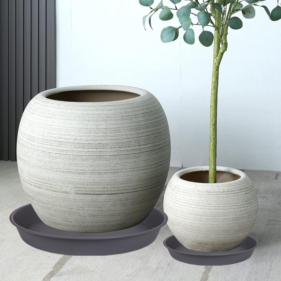 4 Pack of 16 17 inch Plant Saucer (15 inch Base), 2.3" Depth, Heavy Duty Deep Plant Trays for Pots, Plastic Plant Saucers for Indoors, Bird Bath Bowls, Drip Trays for Planter (17", Cement)