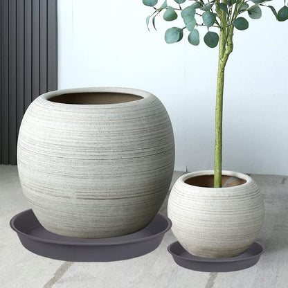 2 Pack of 14 inch Plant Saucer, Heavy Duty Round Plastic Plant Water Tray, Bird Bath Bowls, Plant Saucers for Indoors, Pot Drip Trays for Planter 12-14" (14", Cement)