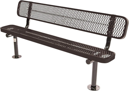 Coated Outdoor Furniture Heavy-Duty Outdoor Bench Thermoplastic Coated, Expanded Metal, Commercial-Grade Seating, Made in America (Surface with Back, 6 Ft, Brown)