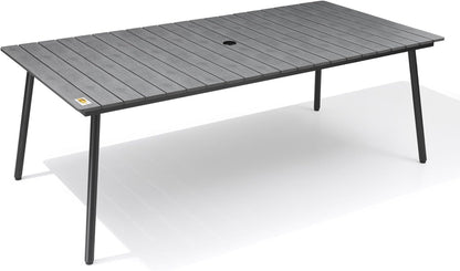 Outdoor Dining Table for 6-8, 82.7 inch Patio Dining Table with Wooden-Like Top and Aluminum Frame, Rectangular Table with Umbrella Hole Outdoor Furniture, Grey
