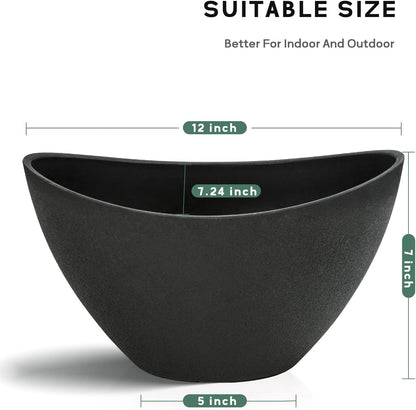 LaDoVita Plant Pots with Drainage Holes, 12 Inch Large Planters for Indoor Plants, Plastic Flower Pots Outdoor, Set of 2 Pack, Frosted Black