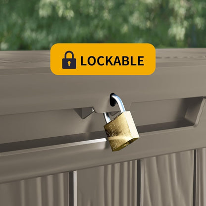 50 Gallon Lockable Resin Deck Box, Waterproof & UV-Resistant Outdoor Storage Box for Outdoor Cushion Storage, Garden Tools & Pool Accessories Storage, Gray