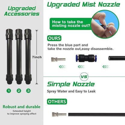 UR Forest Updated Standing Misting Cooling System 26FT Misting Line + 4 Brass Misting Nozzles,4 Height Option, Stand Mister Hose for Outside Outdoor Patio, Pet Cooling, Kids Water Playing