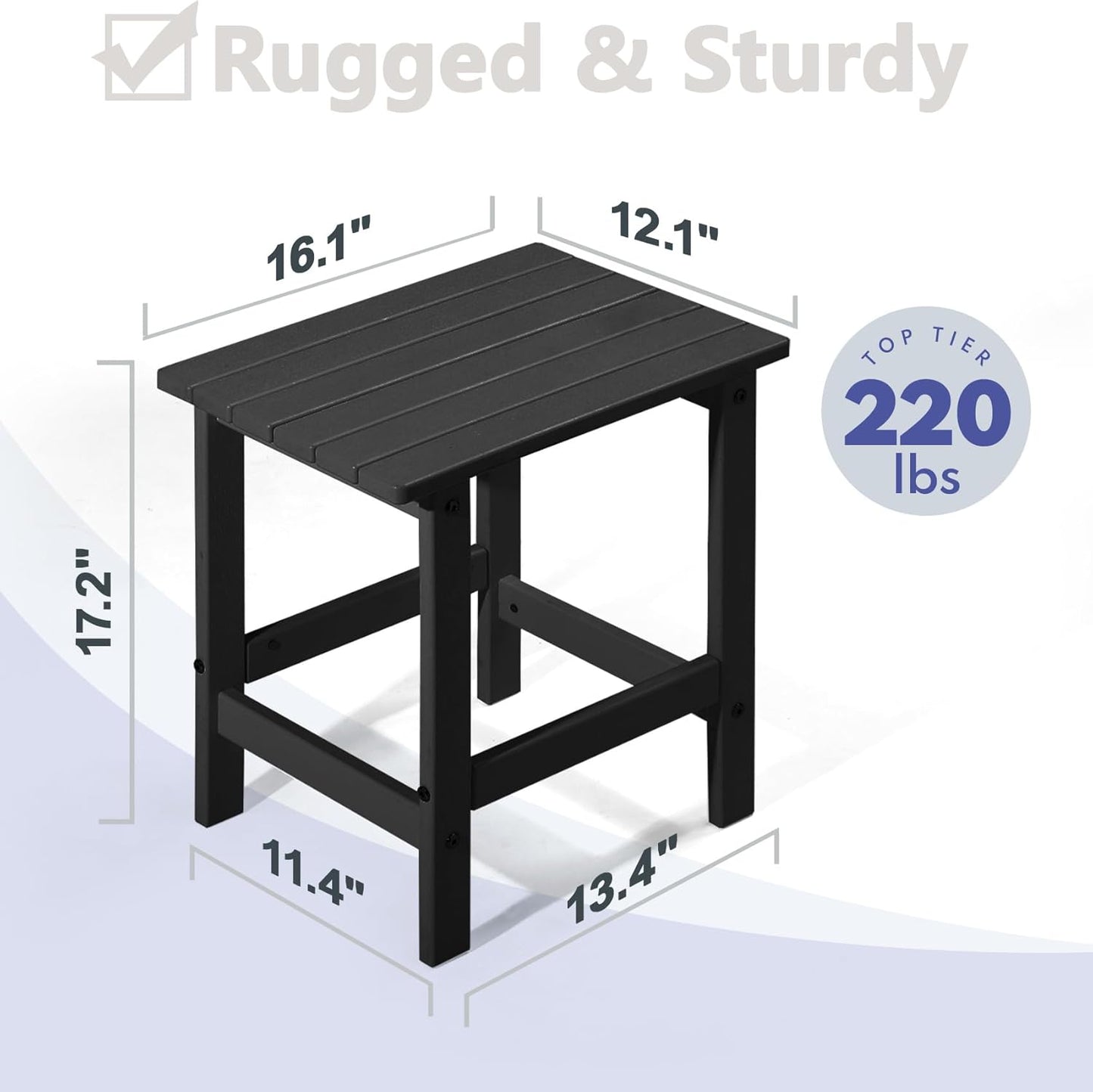 PASAMIC Adirondack Square Side Table, HDPE Outdoor Side Tables, Weather Resistant End Table for Patio, Backyard, Pool, Indoor Companion, Beach, Easy Maintenance (Black)