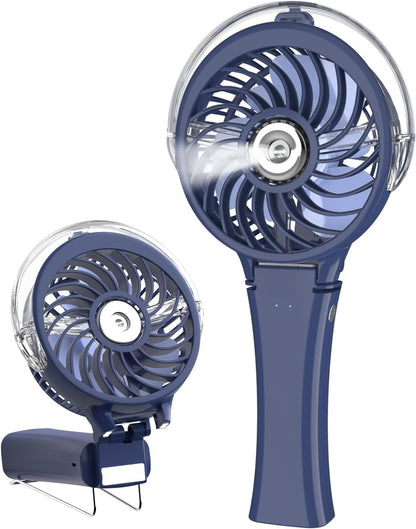 HandFan Upgraded Portable Handheld Misting Fan, Rechargeable Personal Mister Fan, Spray Water Mist Fans, Foldable Mini Cooling Hand Fans for Summer Beach Travel Concerts, Gifts for Women(Royal Blue)