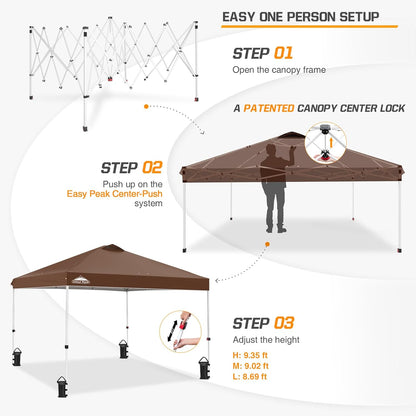 EAGLE PEAK Pop Up Canopy Tent with Wheeled Carry Bag, 8 Stakes, 4 Ropes, 4 Weight Bags, Easy Set Up Tent Canopy, 10x10 ft, 100sqft of Shade, Dark Brown