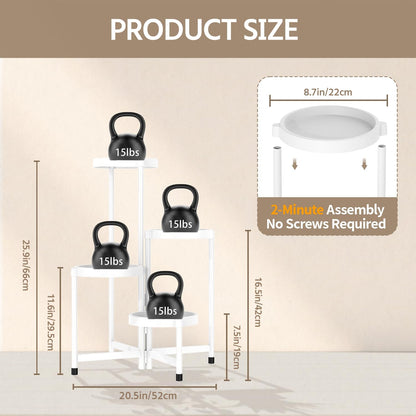 LASZOLA 4 Tiered Folding Plant Stand Indoor for Multiple Large Planter, Tall Heavy Duty Adjustable Rack with Rust Proof Plastic Shelving, Sturdy Vertical Tree Organizer for Narrow Inside Floor, White