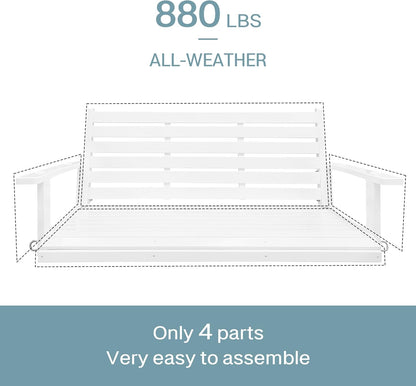Wooden Porch Swing, Ergonomic Seat, Bench Swing with Hanging Chains and 7mm Springs, Heavy Duty 880 LBS, for Outdoor Patio Garden Yard (High Gloss White, 2-Seater Extra Large)