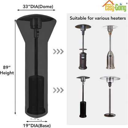 Easy-Going Patio Heater Cover with Zipper and Storage Bag, Waterproof Outdoor Heater Cover Dustproof, UV-Resisant, Wind-Resistant (89" H x 33" D x 19" B, Black)
