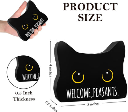 Welcome Peasants Funny Bathroom Acrylic Decor Sign Black Cat Decor Cat Decor for Home Bathroom Cat Lover Gifts For Women Men