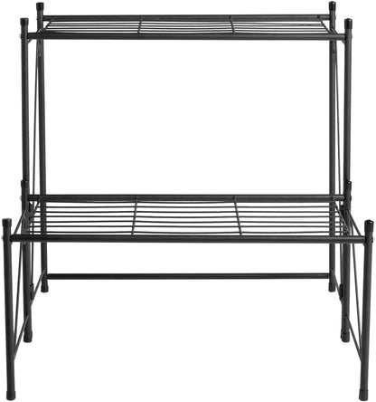 DOEWORKS 2 Tier Metal Plant Stand Storage Rack Shelf, Flower Pot Holder Display Shelf, Black