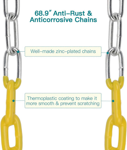 PACEARTH 2 Pack Swings Seats Holds 660lbs with 68.9 inch Anti-Rust Chains Plastic Coated 23.6 inch Tree Hanging Straps and Locking Buckles (Blue)