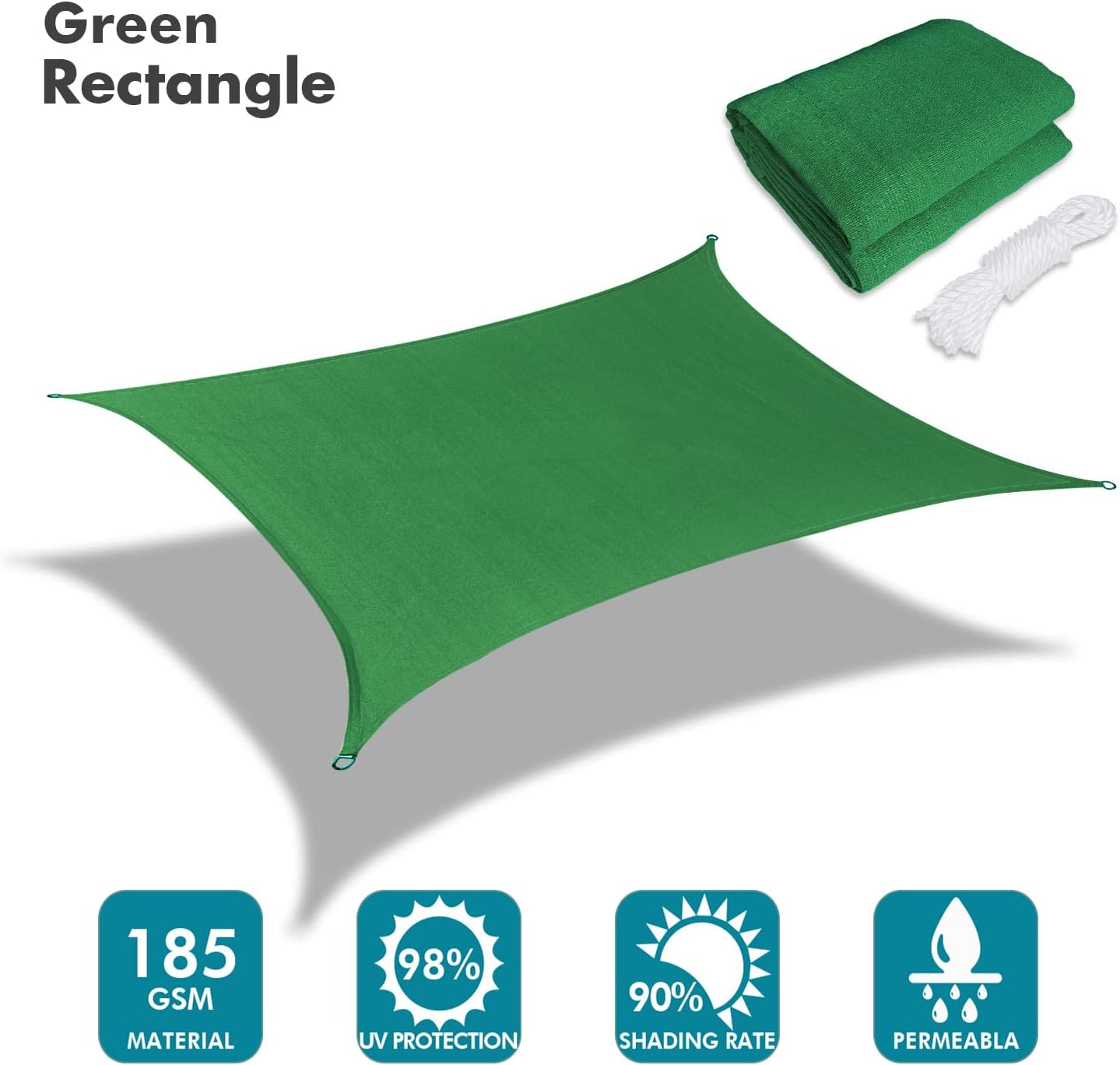 KANAGAWA 12'X22' Dark Green Custom Size Sun Shade Sail Rectangle UV Block Canopy Cover for Patio Backyard Lawn Garden Outdoor (Customized Available)