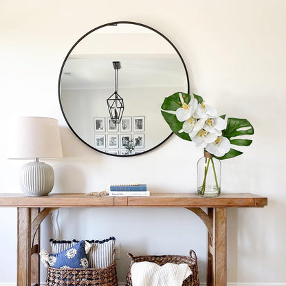 Artificial Monstera Plant and Fake Orchid in Glass Vase, 13.8" Real Touch Fake Plant Tropical Leaves Orchids Artificial Flowers with Faux Water for Home Bathroom Kitchen Office Centerpiece Room Décor